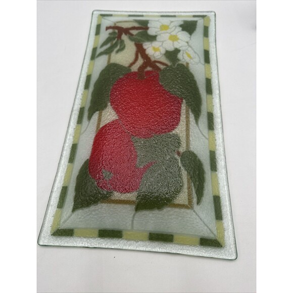 Peggy Karr Fused Art Glass Apples Blossoms Large Serving...